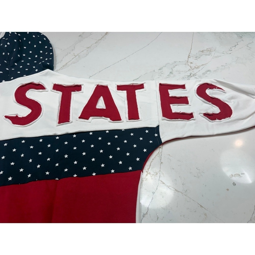 United States Red White Blue USA Flag Oversized Zip Up Hoodie Size S - Picture 5 of 12